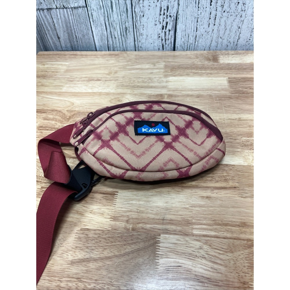 Kavu Spectator Belt Bag Waist Pack Maroon Tan Tie Dye Crossbody Hip Bag‎